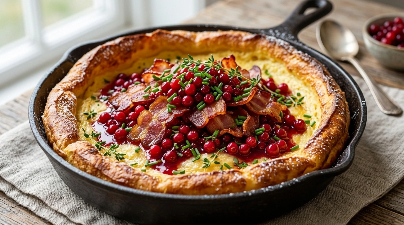 Äggkaka med bacon och lingon